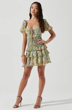 Garland Floral Ruffle Puff Sleeve Mini Dress 10 Garland Floral Ruffle Puff Sleeve Mini Dress -Sun Gaia Dresses Shop ACDR101055SL GREENORANGEMULTIFLORAL 0012
