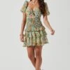 Garland Floral Ruffle Puff Sleeve Mini Dress -Sun Gaia Dresses Shop ACDR101055SL GREENORANGEMULTIFLORAL 0015