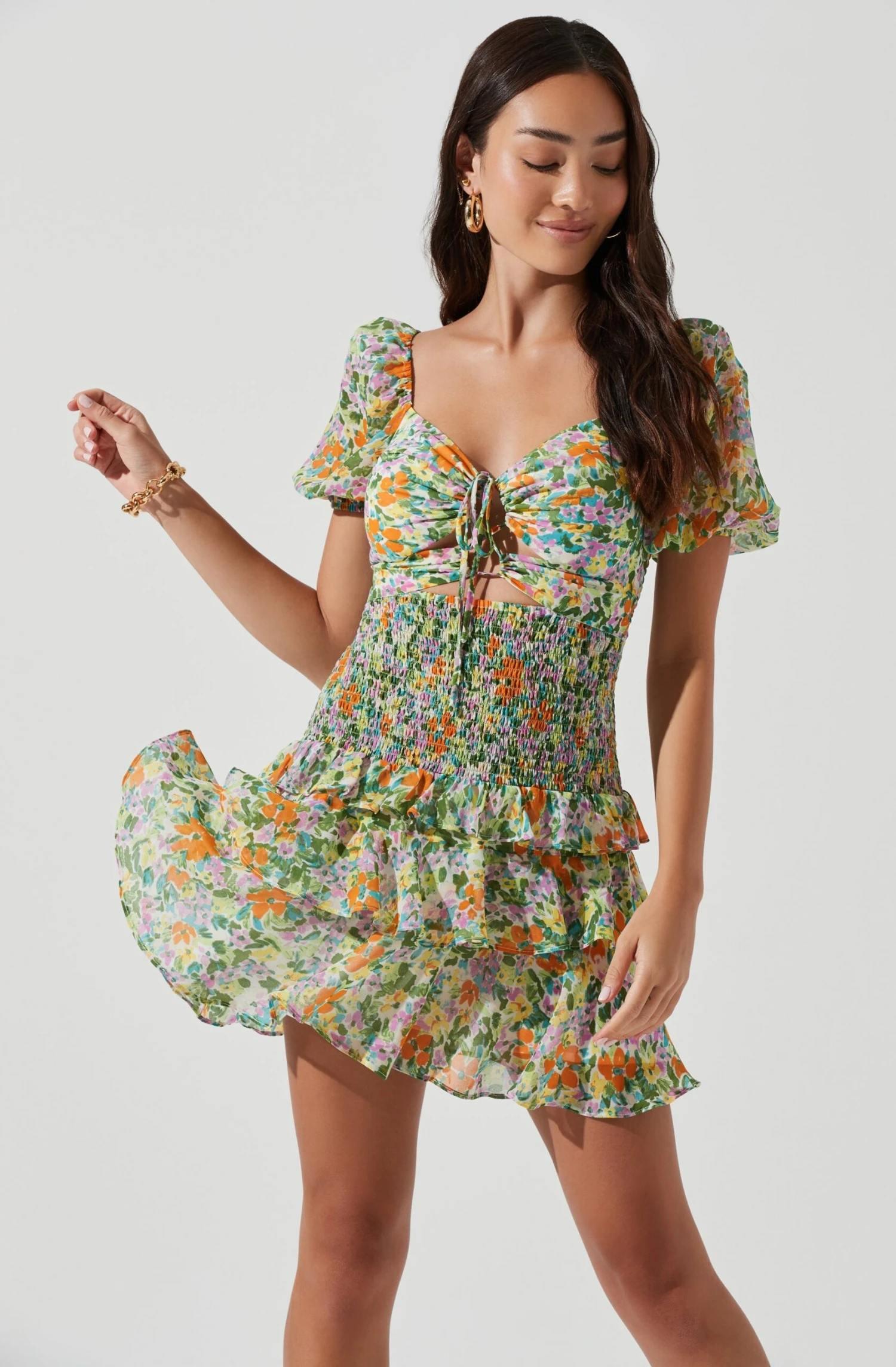 Garland Floral Ruffle Puff Sleeve Mini Dress 4 Garland Floral Ruffle Puff Sleeve Mini Dress - Image 2