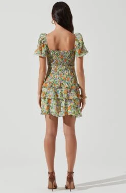 Garland Floral Ruffle Puff Sleeve Mini Dress 13 Garland Floral Ruffle Puff Sleeve Mini Dress -Sun Gaia Dresses Shop ACDR101055SL GREENORANGEMULTIFLORAL 0030