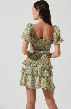 Garland Floral Ruffle Puff Sleeve Mini Dress 12 Garland Floral Ruffle Puff Sleeve Mini Dress -Sun Gaia Dresses Shop ACDR101055SL GREENORANGEMULTIFLORAL 0034
