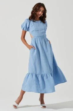 Jelena Back Cutout Puff Sleeve Midi Dress -Sun Gaia Dresses Shop ACDR101078 BLUE 1025