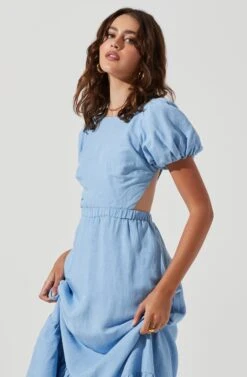 Jelena Back Cutout Puff Sleeve Midi Dress -Sun Gaia Dresses Shop ACDR101078 BLUE 1030