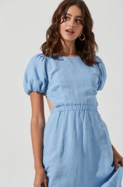 Jelena Back Cutout Puff Sleeve Midi Dress -Sun Gaia Dresses Shop ACDR101078 BLUE 1031