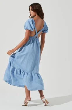 Jelena Back Cutout Puff Sleeve Midi Dress -Sun Gaia Dresses Shop ACDR101078 BLUE 1036