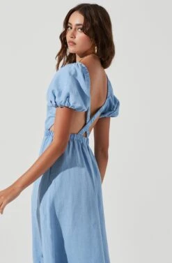 Jelena Back Cutout Puff Sleeve Midi Dress -Sun Gaia Dresses Shop ACDR101078 BLUE 1037
