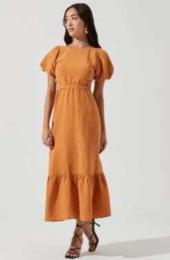 Jelena Back Cutout Puff Sleeve Midi Dress