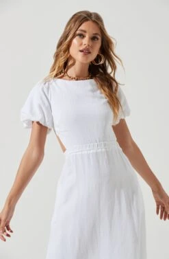 Jelena Back Cutout Puff Sleeve Midi Dress -Sun Gaia Dresses Shop ACDR101078 WHITE 0509