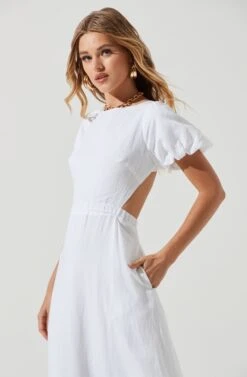Jelena Back Cutout Puff Sleeve Midi Dress -Sun Gaia Dresses Shop ACDR101078 WHITE 0510