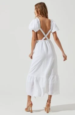 Jelena Back Cutout Puff Sleeve Midi Dress -Sun Gaia Dresses Shop ACDR101078 WHITE 0516