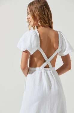 Jelena Back Cutout Puff Sleeve Midi Dress -Sun Gaia Dresses Shop ACDR101078 WHITE 0518