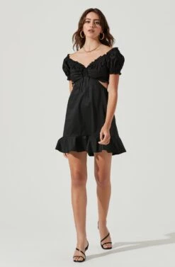 Verana Cutout Puff Sleeve Ruffle Mini Dress -Sun Gaia Dresses Shop ACDR101088 BLACK 1