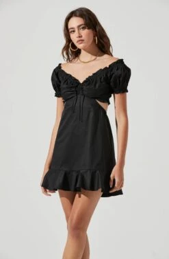 Verana Cutout Puff Sleeve Ruffle Mini Dress -Sun Gaia Dresses Shop ACDR101088 BLACK 2