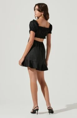 Verana Cutout Puff Sleeve Ruffle Mini Dress -Sun Gaia Dresses Shop ACDR101088 BLACK 3