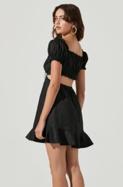 Verana Cutout Puff Sleeve Ruffle Mini Dress -Sun Gaia Dresses Shop ACDR101088 BLACK 4