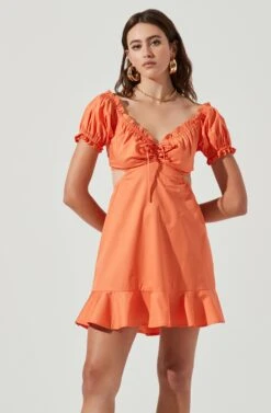 Verana Cutout Puff Sleeve Ruffle Mini Dress -Sun Gaia Dresses Shop ACDR101088 DARKTANGERINE 4 42711a35 f65f 4416 af7e aeac1d1c0950