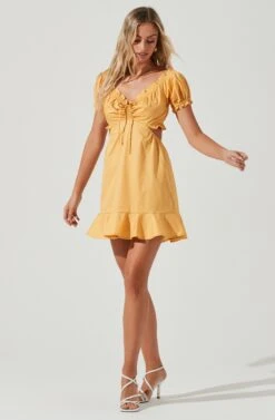 Verana Cutout Puff Sleeve Ruffle Mini Dress -Sun Gaia Dresses Shop ACDR101088 ORANGECREAM 1