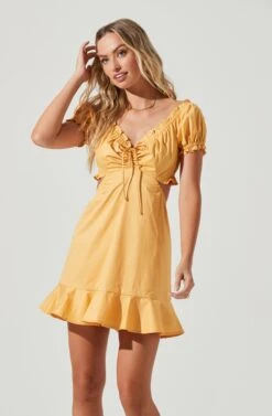 Verana Cutout Puff Sleeve Ruffle Mini Dress -Sun Gaia Dresses Shop ACDR101088 ORANGECREAM 2