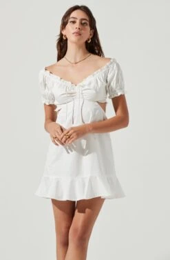 Verana Cutout Puff Sleeve Ruffle Mini Dress -Sun Gaia Dresses Shop ACDR101088 WHITE 2