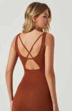 Elmira Cutout Cross Strap Midi Dress -Sun Gaia Dresses Shop ACDR101106 RUST 5
