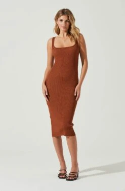 Elmira Cutout Cross Strap Midi Dress -Sun Gaia Dresses Shop ACDR101106 RUST 5 2