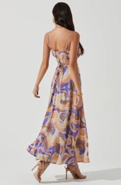 Sanger Cutout Swirl Print Midi Dress -Sun Gaia Dresses Shop ACDR101144B PURPLEPEACHSWIRL 0169