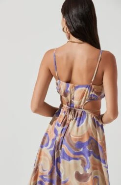Sanger Cutout Swirl Print Midi Dress -Sun Gaia Dresses Shop ACDR101144B PURPLEPEACHSWIRL 0171