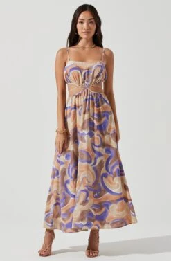 Sanger Cutout Swirl Print Midi Dress -Sun Gaia Dresses Shop ACDR101144B PURPLEPEACHS 0151