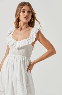 Cottage Eyelet Ruffle Midi Dress 10 Cottage Eyelet Ruffle Midi Dress -Sun Gaia Dresses Shop ACDR101156 WHITE 0864
