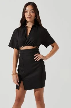 Fresca Cutout Mini Dress -Sun Gaia Dresses Shop ACDR101157 BLACK 0351