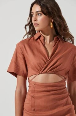 Fresca Cutout Mini Dress -Sun Gaia Dresses Shop ACDR101157 TERRACOTTA 0083