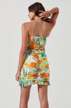 Beachside Tropical Ruched Mini Dress 11 Beachside Tropical Ruched Mini Dress -Sun Gaia Dresses Shop ACDR101161 BLUEORANGETROPICAL 0247