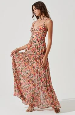 Tropics Plunge Neck Pleated Open Back Maxi Dress -Sun Gaia Dresses Shop ACDR101168 PEACHFUCHSIAFLORAL 0679 e81d9d3b e0a0 48ff 9860 1b196378c555