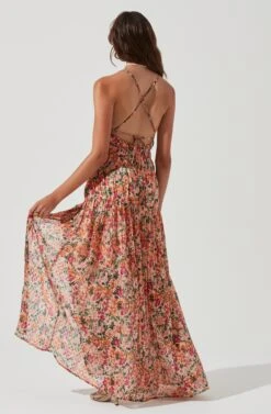Tropics Plunge Neck Pleated Open Back Maxi Dress -Sun Gaia Dresses Shop ACDR101168 PEACHFUCHSIAFLORAL 0699 924c36b3 0cbb 4931 874e c4cd5678f6d7