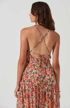 Tropics Plunge Neck Pleated Open Back Maxi Dress -Sun Gaia Dresses Shop ACDR101168 PEACHFUCHSIAFLORAL 0702 b41a93db 5cf2 4284 b2cd d12d8b4847f2