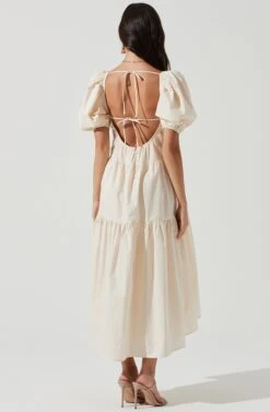 Ilana Puff Sleeve Tiered Midi Dress -Sun Gaia Dresses Shop ACDR101194 CREAM 0570