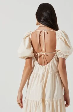 Ilana Puff Sleeve Tiered Midi Dress -Sun Gaia Dresses Shop ACDR101194 CREAM 0575