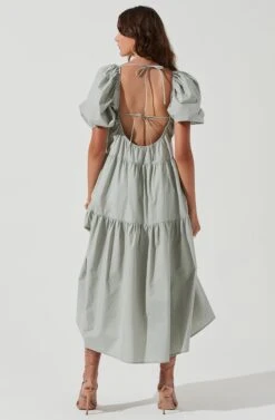 Ilana Puff Sleeve Tiered Midi Dress -Sun Gaia Dresses Shop ACDR101194 SILVERSAGE 1116