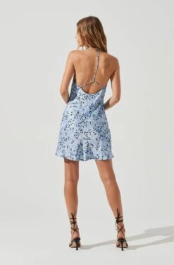 Medford Floral Cowl Neck Mini Dress -Sun Gaia Dresses Shop ACDR101200 LTBLUEBLACKMULTI 0297