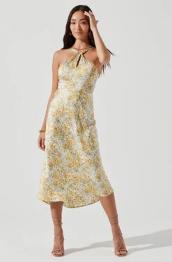 Sandrine Floral Halter Midi Dress -Sun Gaia Dresses Shop ACDR101203B CREAMYELLOWFLORAL 0111
