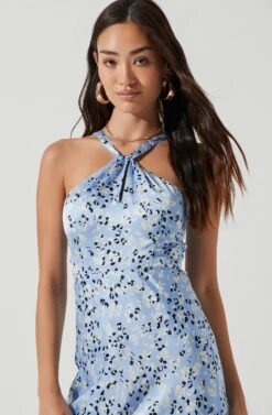 Sandrine Abstract Halter Midi Dress -Sun Gaia Dresses Shop ACDR101203 LTBLUEBLACKMULTI 0695