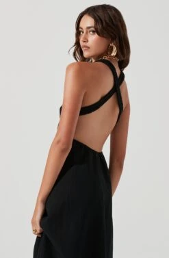 Valenz Square Neck Open Back Midi Dress -Sun Gaia Dresses Shop ACDR101207 BLACK 0622