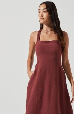 Valenz Square Neck Open Back Midi Dress -Sun Gaia Dresses Shop ACDR101207 MARSALA 0655