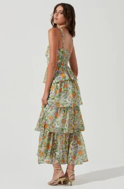 Midsummer Floral Tiered Maxi Dress -Sun Gaia Dresses Shop ACDR101226B GREENORANGEMULTIFLORAL 0736
