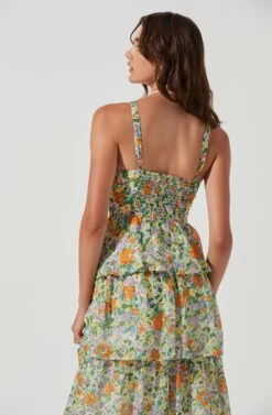 Midsummer Floral Tiered Maxi Dress -Sun Gaia Dresses Shop ACDR101226B GREENORANGEMULTIFLORAL 0739
