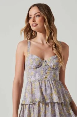 Midsummer Floral Tiered Maxi Dress -Sun Gaia Dresses Shop ACDR101226B LAVENDERYELLOWFLR 4