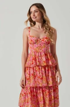 Midsummer Floral Tiered Maxi Dress -Sun Gaia Dresses Shop ACDR101226B MAGENTAYELLOWFLRL 3