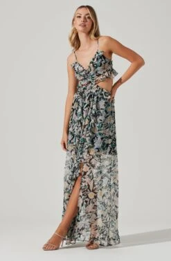Palace Floral Cutout Ruffle Maxi Dress 16 Palace Floral Cutout Ruffle Maxi Dress -Sun Gaia Dresses Shop ACDR101252 BLACKMULTIFLORAL 04191
