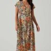 Miranda Floral Print Midi Dress -Sun Gaia Dresses Shop ACDR101340B ORANGEBLACKFLORAL 1