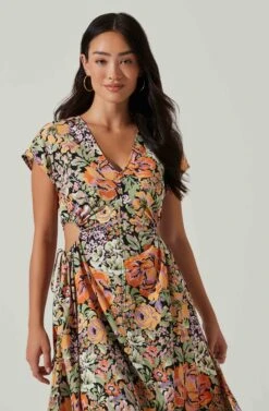 Miranda Floral Print Midi Dress -Sun Gaia Dresses Shop ACDR101340B ORANGEBLACKFLORAL 2